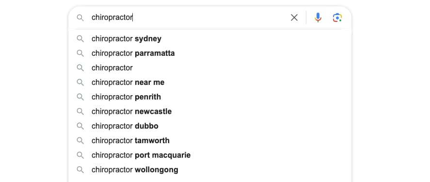 google search for chiropractic keywords